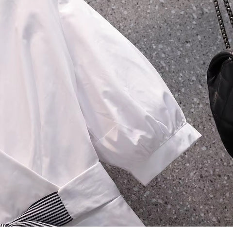 Summer Loose Casual Tops V Neck Bow Knot Short Sleeve Blouse CODE: KAR3727