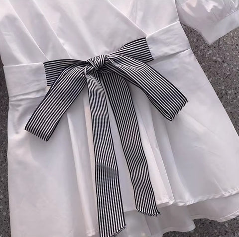 Summer Loose Casual Tops V Neck Bow Knot Short Sleeve Blouse CODE: KAR3727