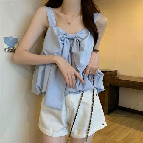 French  Bow Loose Small Suspender Short Top Niche Design CODE : KAR3729