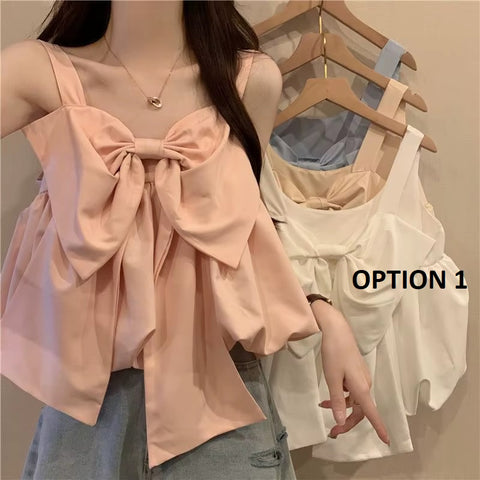 French  Bow Loose Small Suspender Short Top Niche Design CODE : KAR3729