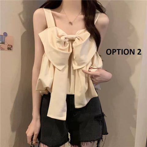 French  Bow Loose Small Suspender Short Top Niche Design CODE : KAR3729