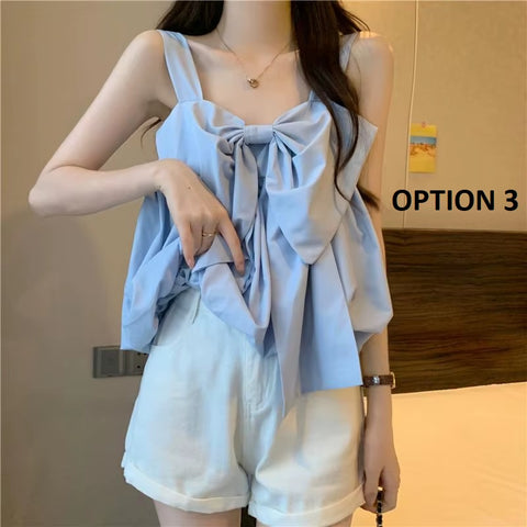 French  Bow Loose Small Suspender Short Top Niche Design CODE : KAR3729