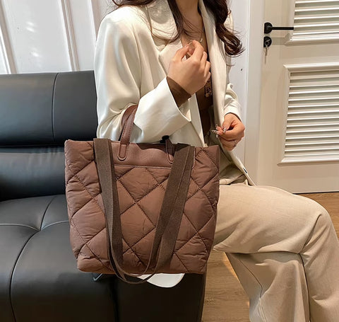 Nylon Puffer Tote Bag with Inner Pocket  Satchel for Work Travel CODE: KAR3734