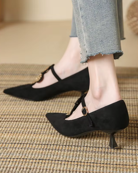 New Fashion Pointed Toe Retro Low Heeled Spring Autumn Elegant Brand Designer Shoes CODE: KAR3742