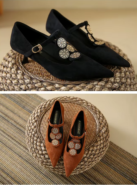 New Fashion Pointed Toe Retro Low Heeled Spring Autumn Elegant Brand Designer Shoes CODE: KAR3742