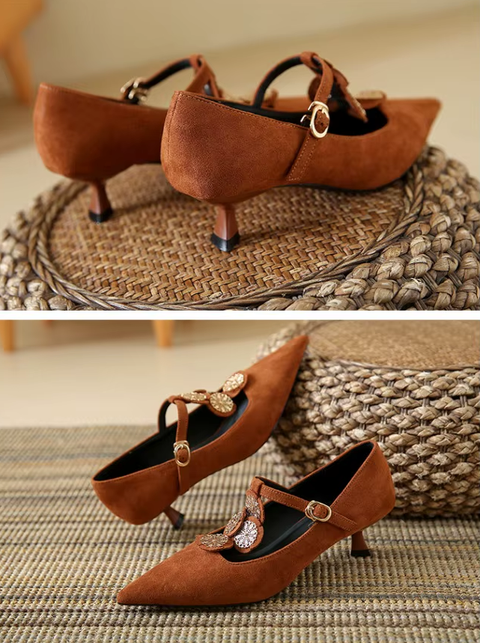 New Fashion Pointed Toe Retro Low Heeled Spring Autumn Elegant Brand Designer Shoes CODE: KAR3742