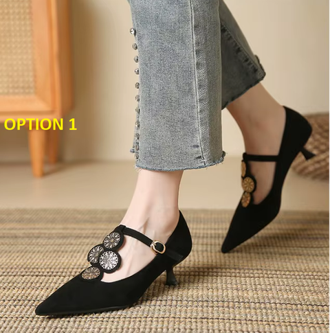 New Fashion Pointed Toe Retro Low Heeled Spring Autumn Elegant Brand Designer Shoes CODE: KAR3742