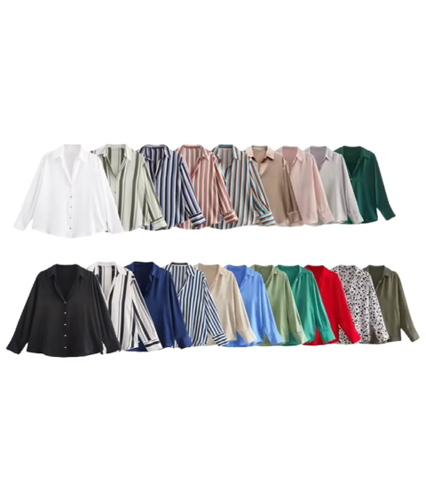 New Long Sleeve Loose Style Silk Texture Striped Shirt CODE: KAR3746