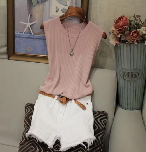 Summer Sleeveless Blouse O-neck Blouse Shirt TOP CODE: KAR3747