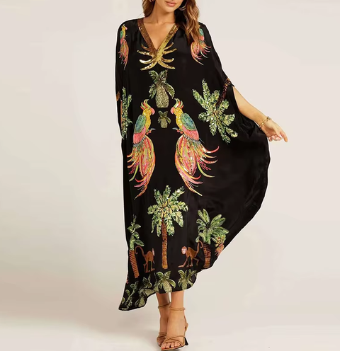 New Fashion Spring V-neck A-line Animal Pattern Printed Loose Dress CODE: KAR3755