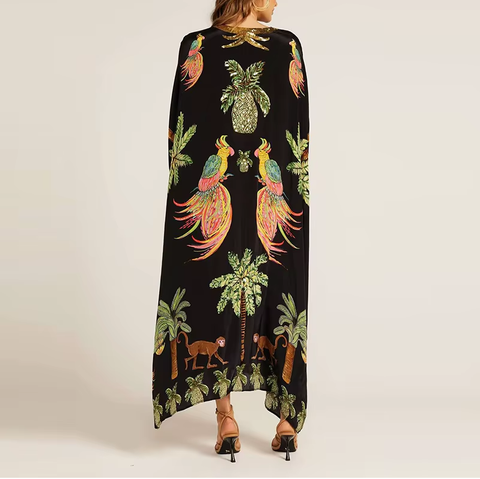 New Fashion Spring V-neck A-line Animal Pattern Printed Loose Dress CODE: KAR3755