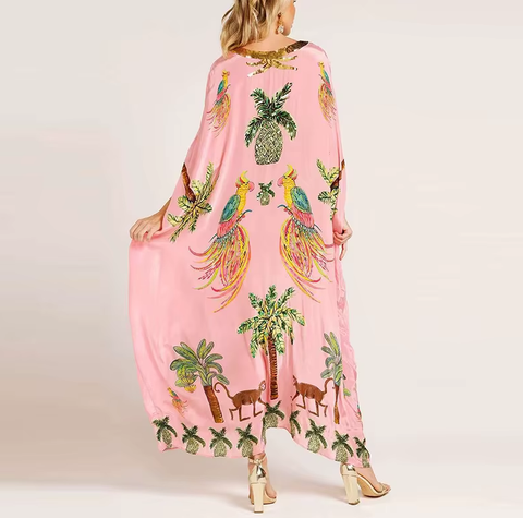 New Fashion Spring V-neck A-line Animal Pattern Printed Loose Dress CODE: KAR3755