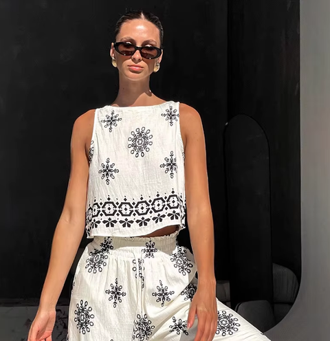 New Linen Vest Casual Loose Round Neck Sleeveless Print Two Pieces Set CODE: KAR3758