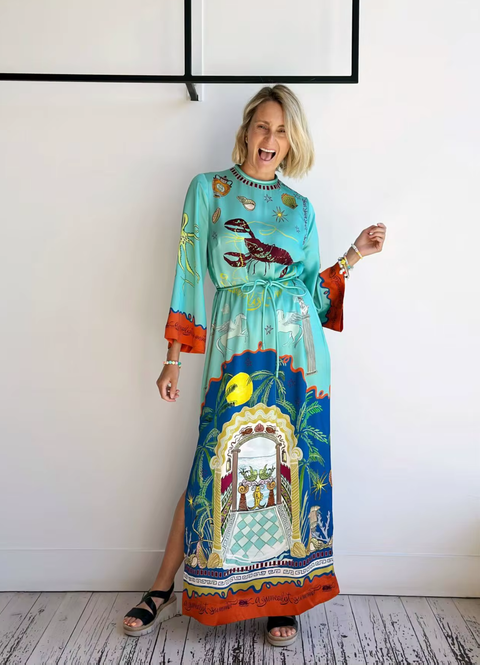 New Print Starry Graphic Long Sleeve Maxi Dress CODE: KAR3760