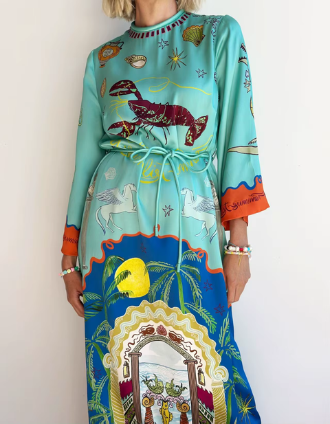 New Print Starry Graphic Long Sleeve Maxi Dress CODE: KAR3760