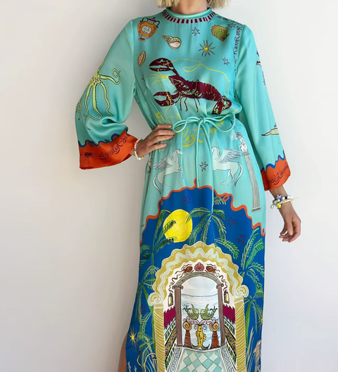 New Print Starry Graphic Long Sleeve Maxi Dress CODE: KAR3760