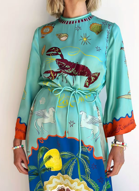 New Print Starry Graphic Long Sleeve Maxi Dress CODE: KAR3760