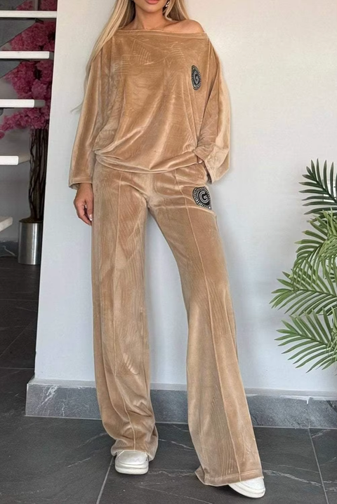 New Fashion Autumn Winter Velvet Solid O-Neck Bat Sleeve Set  CODE: KAR3764