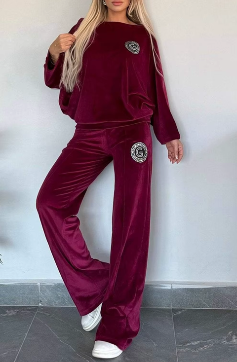 New Fashion Autumn Winter Velvet Solid O-Neck Bat Sleeve Set  CODE: KAR3764