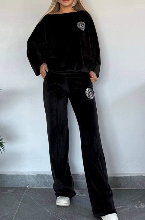 New Fashion Autumn Winter Velvet Solid O-Neck Bat Sleeve Set  CODE: KAR3764