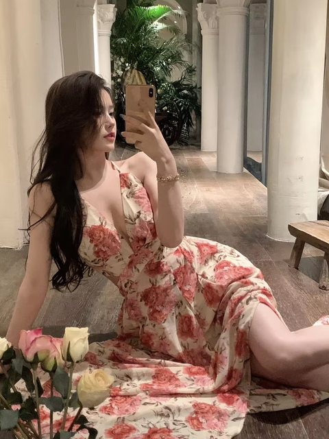 Summer Sexy Beach Style V-neck Sleeveless Flora Long Dress  CODE: KAR3771