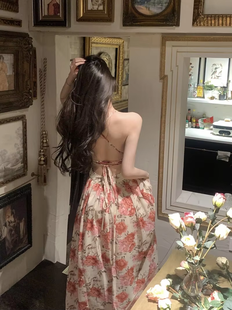 Summer Sexy Beach Style V-neck Sleeveless Flora Long Dress  CODE: KAR3771