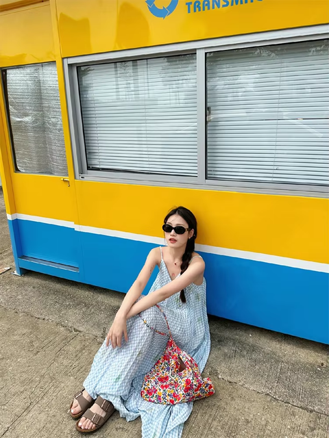 New Print V Neck Elegant Backless Pleated Slip Vacation Loose  Long Dress CODE: KAR3773