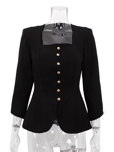 Fashion Square Collar Long Sleeve Shirts Elegant Classic Solid Top CODE: KAR3778