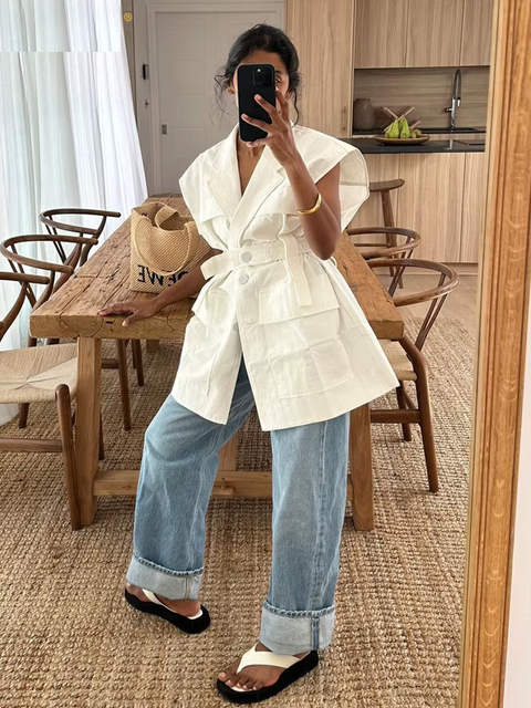 Fashion Loose Elegant Lapel Sleeveless Casual Classic Solid Top CODE: KAR3779