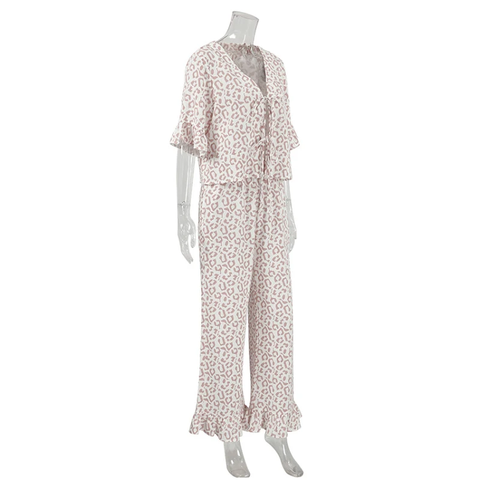 New Ruffle Long Sleeve Matching Lounge Shirts Pajama Set CODE: KAR3782