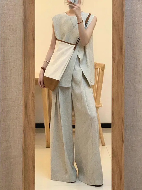 New Fashion Paired with Casual Wide Leg Pants Two-piece Set CODE: KAR3785