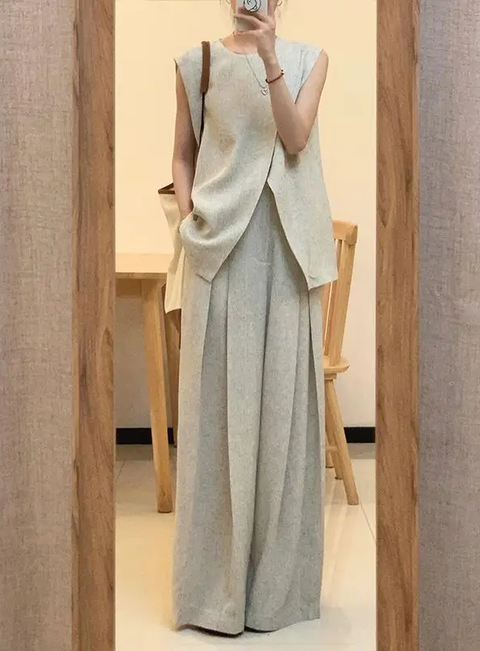 New Fashion Paired with Casual Wide Leg Pants Two-piece Set CODE: KAR3785