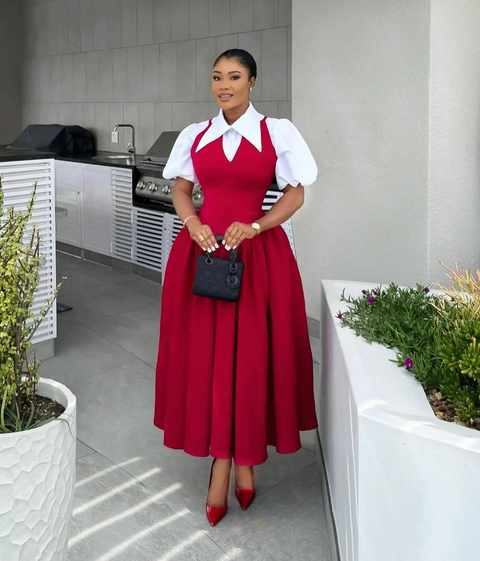 New Puff Sleeve Sweet Slim High Waist Ruched Pleated Beach Streetwear Maxi Long Dress CODE: KAR3789