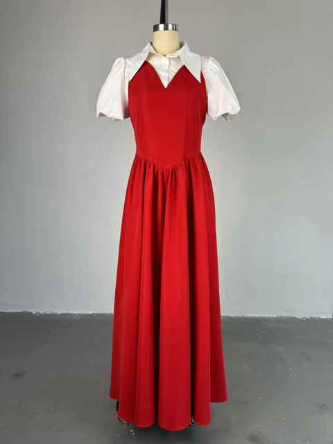 New Puff Sleeve Sweet Slim High Waist Ruched Pleated Beach Streetwear Maxi Long Dress CODE: KAR3789