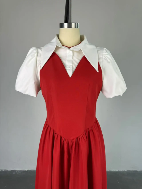 New Puff Sleeve Sweet Slim High Waist Ruched Pleated Beach Streetwear Maxi Long Dress CODE: KAR3789