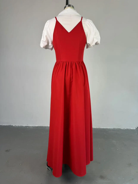 New Puff Sleeve Sweet Slim High Waist Ruched Pleated Beach Streetwear Maxi Long Dress CODE: KAR3789