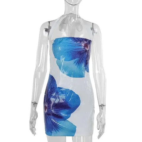 New Flower Print Slim Bodycon Mini Dress CODE: KAR3793
