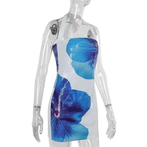 New Flower Print Slim Bodycon Mini Dress CODE: KAR3793