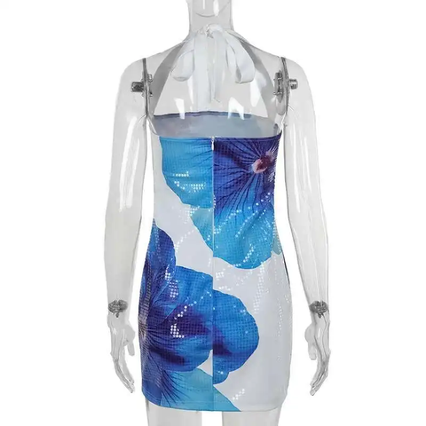 New Flower Print Slim Bodycon Mini Dress CODE: KAR3793