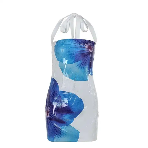 New Flower Print Slim Bodycon Mini Dress CODE: KAR3793
