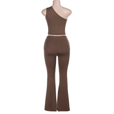 New Spring Summer Casual Shoulder Bared Vest Top And High Waist Pants Two Piece Set CODE: KAR3798