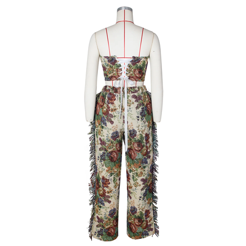 New Fashion Print Strapless Top and Wide Leg tassel Cargo Street Two Piece Set CODE: KAR3800