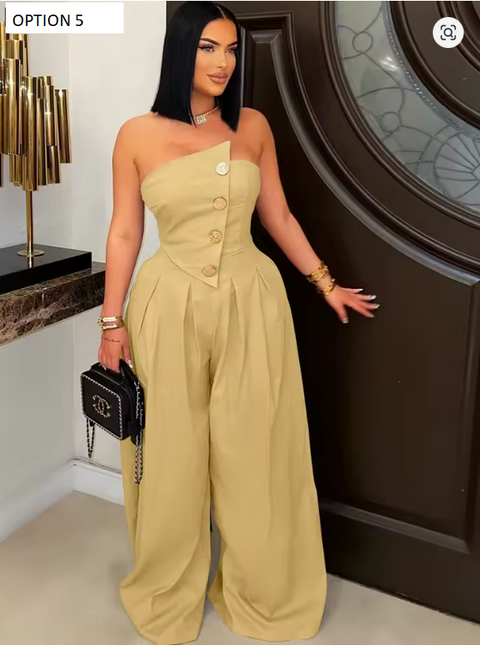 New Chic Button Details Palazzo Jumpsuit CODE: KAR3802