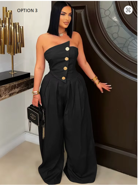 New Chic Button Details Palazzo Jumpsuit CODE: KAR3802