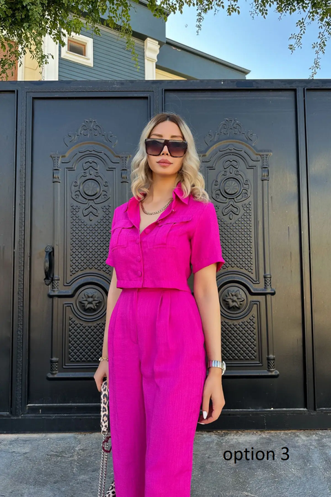 New High Waist Loose Work Crop Tank Top & Wide Leg Pants Set CODE: KAR3809