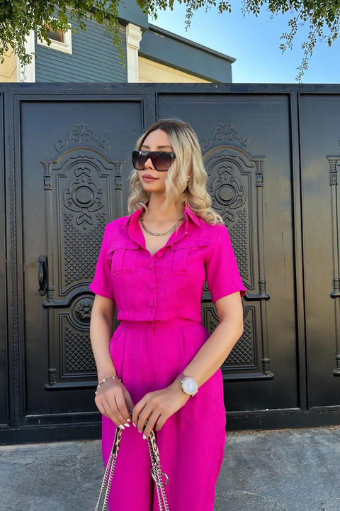 New High Waist Loose Work Crop Tank Top & Wide Leg Pants Set CODE: KAR3809