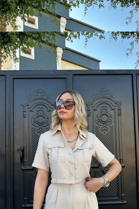 New High Waist Loose Work Crop Tank Top & Wide Leg Pants Set CODE: KAR3809