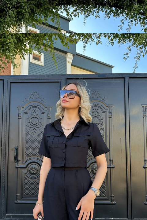 New High Waist Loose Work Crop Tank Top & Wide Leg Pants Set CODE: KAR3809