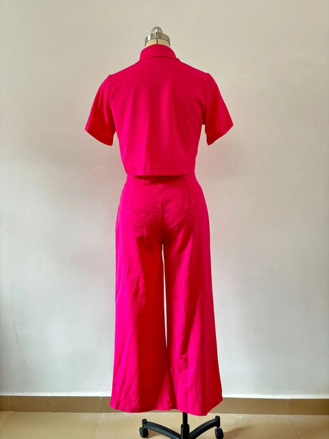 New High Waist Loose Work Crop Tank Top & Wide Leg Pants Set CODE: KAR3809