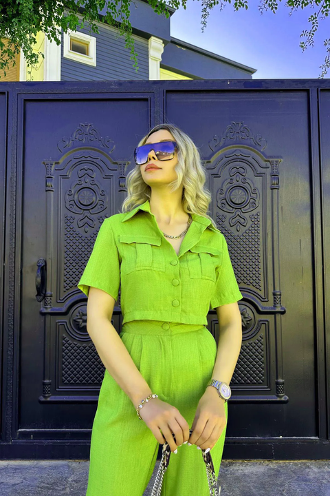 New High Waist Loose Work Crop Tank Top & Wide Leg Pants Set CODE: KAR3809